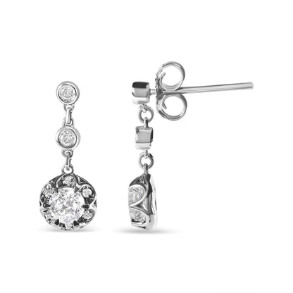 14k White Gold 5/8 Cttw Diamond Halo Drop and Dangle Earrings Stud with Bale (I-J Color, I1-I2 Clarity)