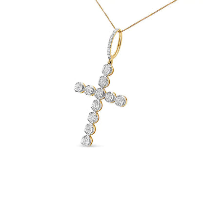 10K Yellow Gold 5/8 Cttw Miracle Set Round Diamond Circle Link Cross Pendant Necklace for Men (H-I Color, SI1-SI2 Clarity) - NO CHAIN INCLUDED