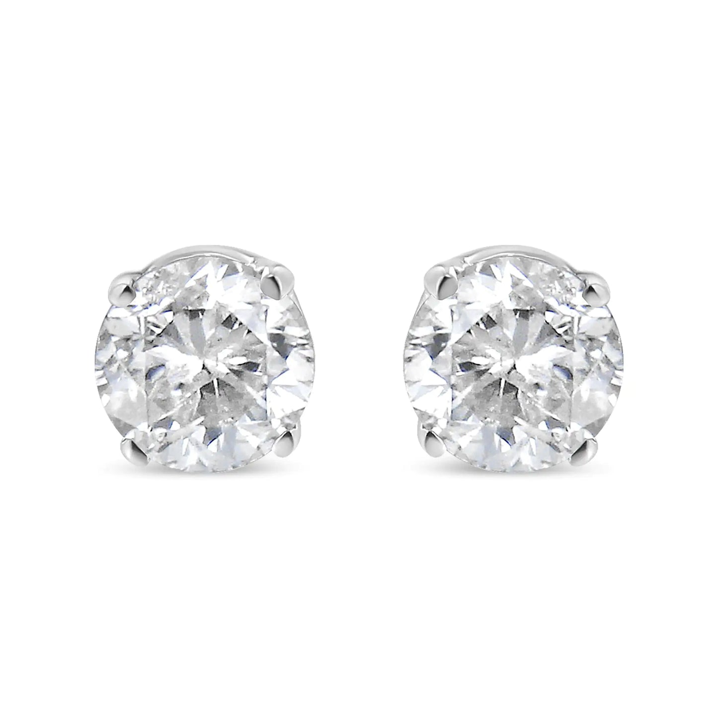 AGS Certified 14K White Gold 1.0 Cttw 4-Prong Set Brilliant Round-Cut Solitaire Diamond Push Back Stud Earrings (G-H Color, SI2-I1 Clarity)