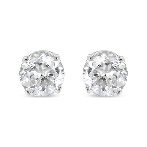 AGS Certified 14K White Gold 1.0 Cttw 4-Prong Set Brilliant Round-Cut Solitaire Diamond Push Back Stud Earrings (G-H Color, SI2-I1 Clarity)