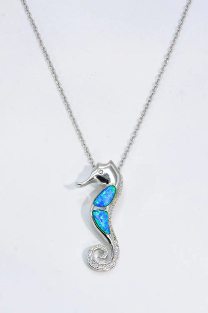 Opal Seahorse 925 Sterling Silver Necklace