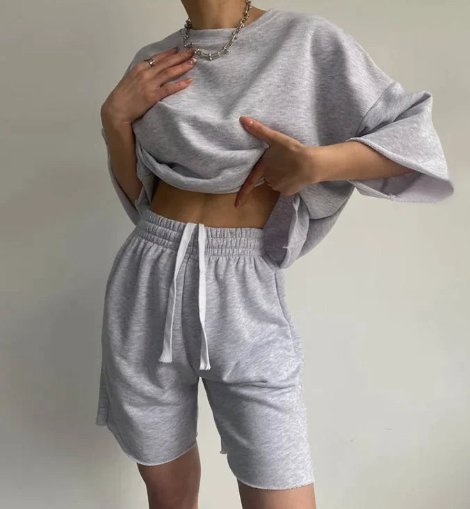 Half Sleeve Round Neck Loose Tether Two-piece Set