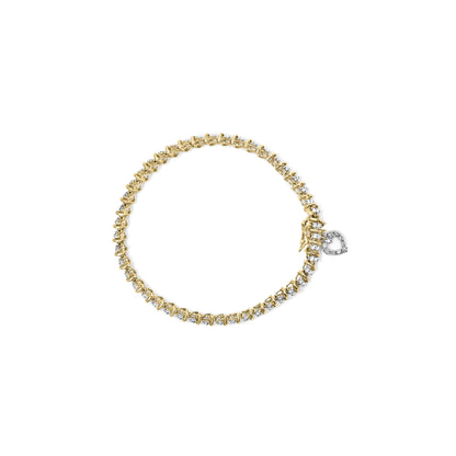 10K Yellow Gold 1.00 Cttw Diamond Spiral Link 7" Bracelet with Heart Charm (H-I Color, I3 Clarity)