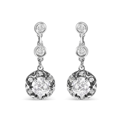 14k White Gold 5/8 Cttw Diamond Halo Drop and Dangle Earrings Stud with Bale (I-J Color, I1-I2 Clarity)