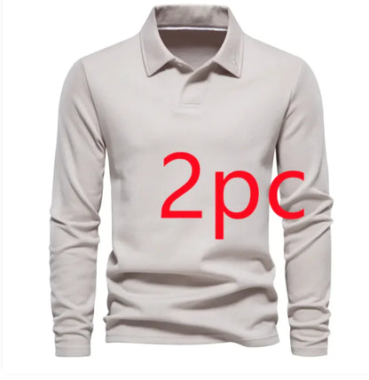 Men's Fashion Lapel Long-Sleeved Polo Shirt – Casual Solid Color Top